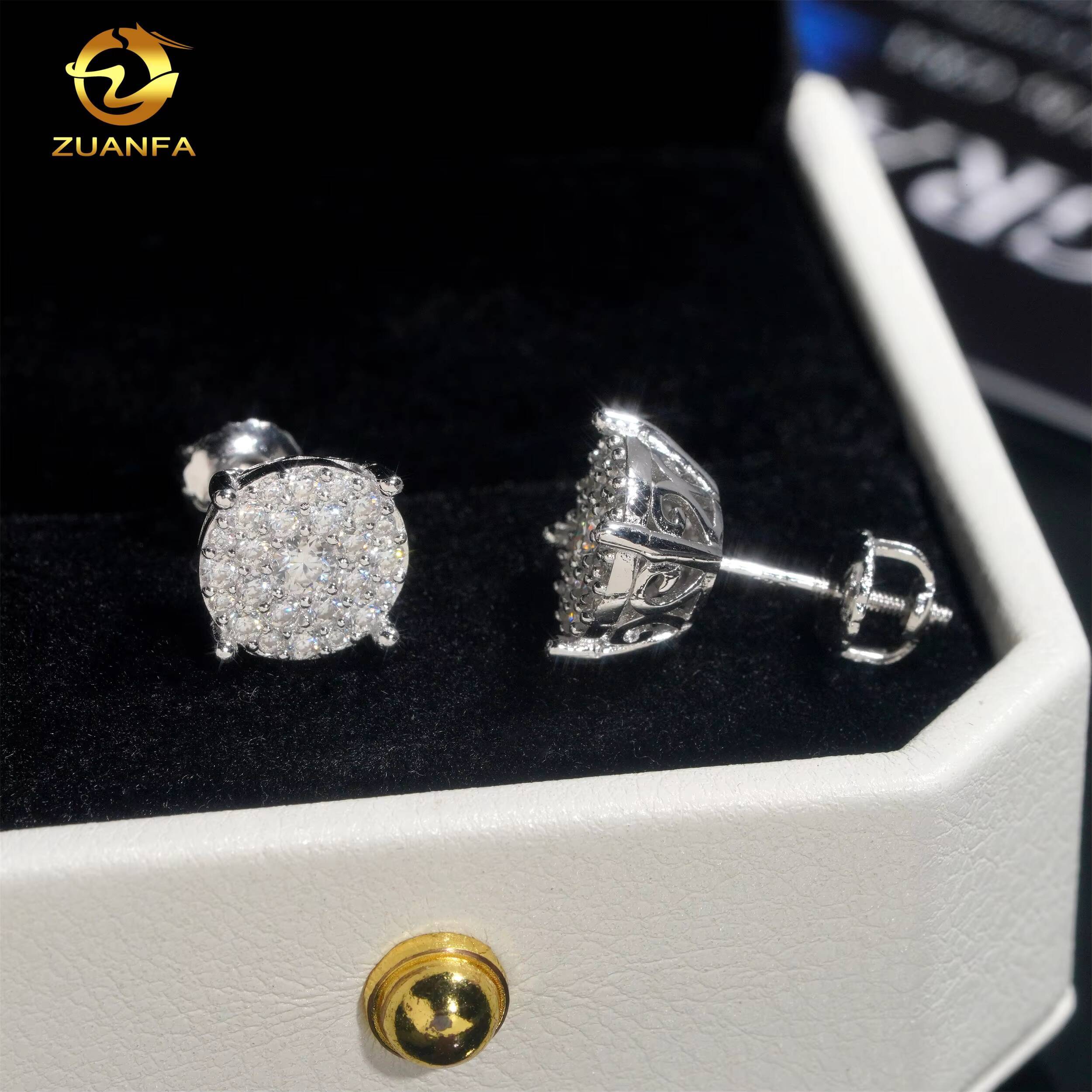 IGI Certified Fashion Halo Design Earring Cluster Lab Grown 925 Sterling Silver Iced Out Lab Diamond Screw Back Earrings