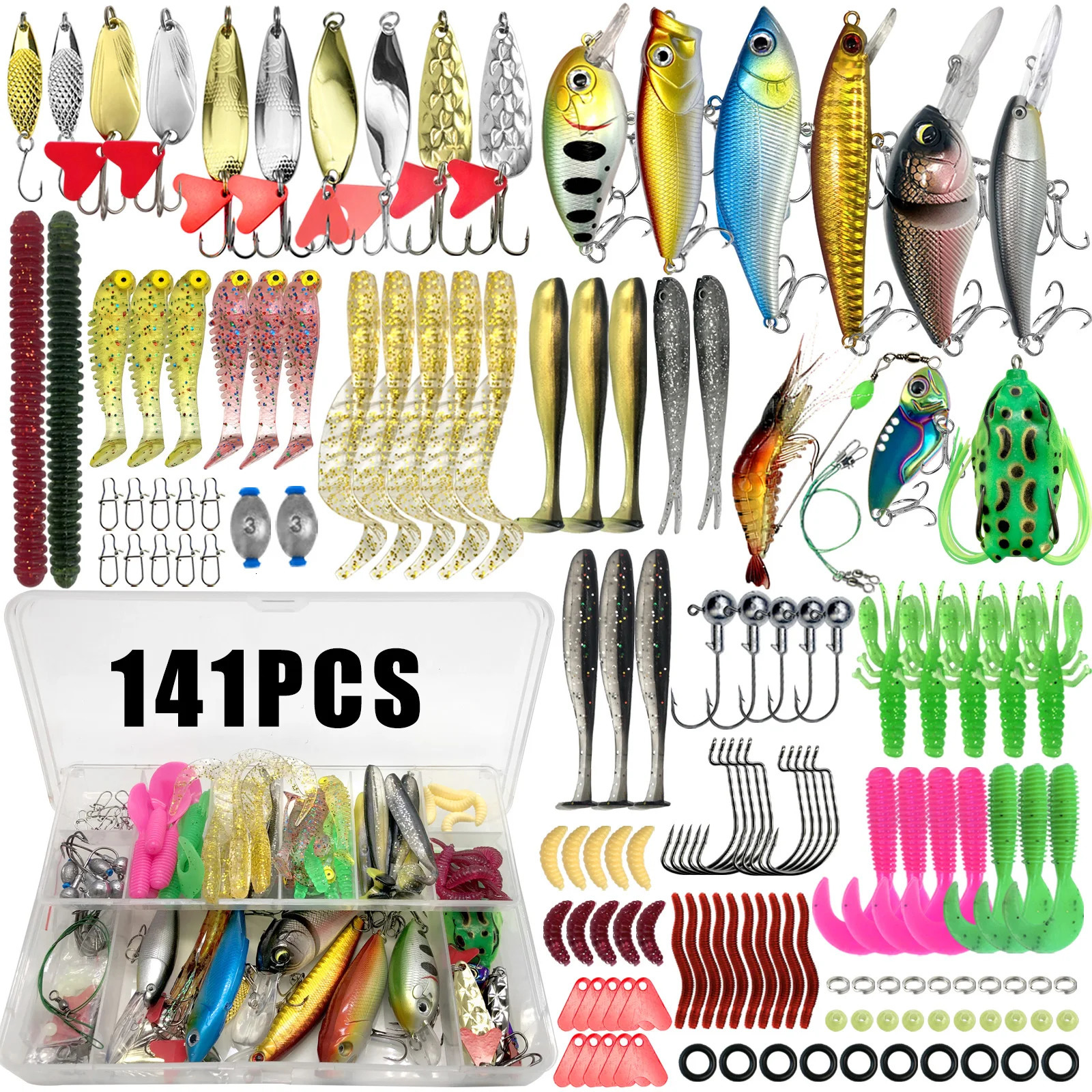 Fishing Lures Kit 60/109/141/219pcs Bait Set With Soft Lure Metal Spoons Hard Minnow Crankbait And Accessories With Tackle Box 250729