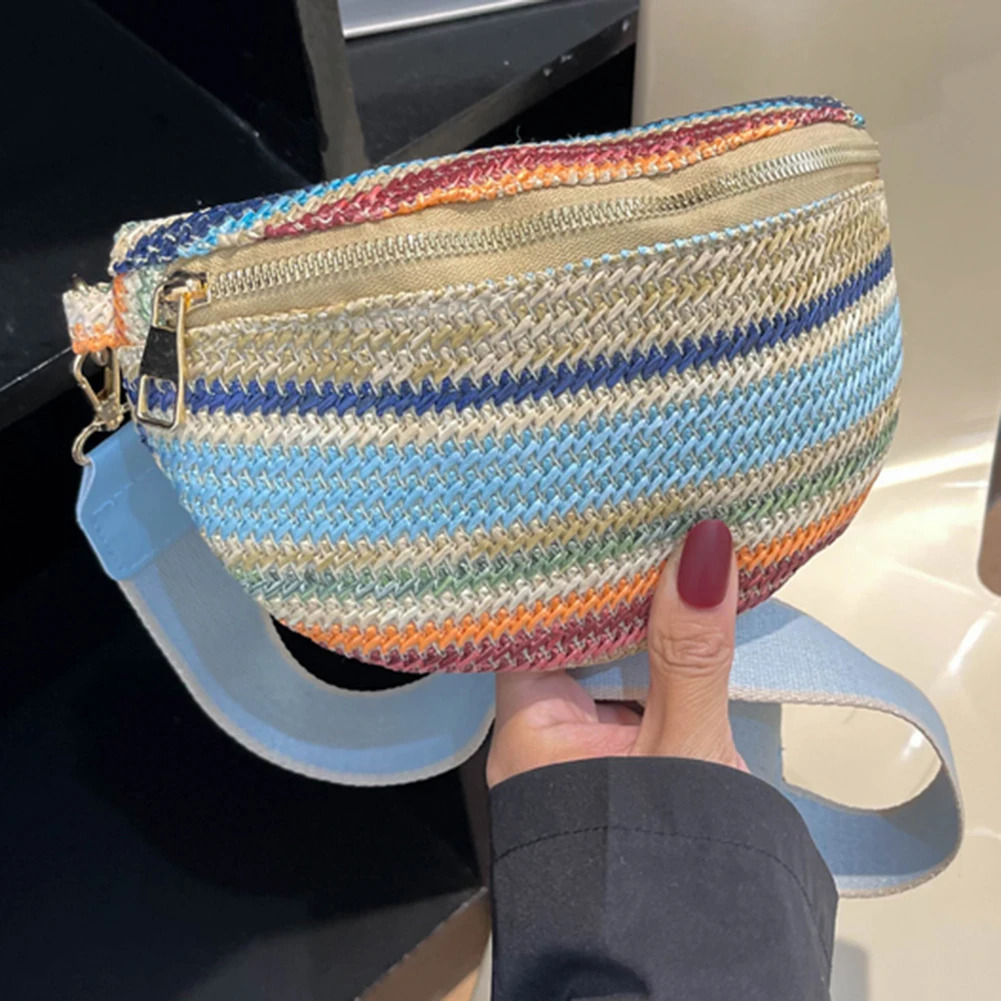 Rainbow Striped Fanny Pack Bum Bag Fashion Ladies Handbags Casual Adjustable Strap Simple Portable Colorful for Weekend Vacation 250731