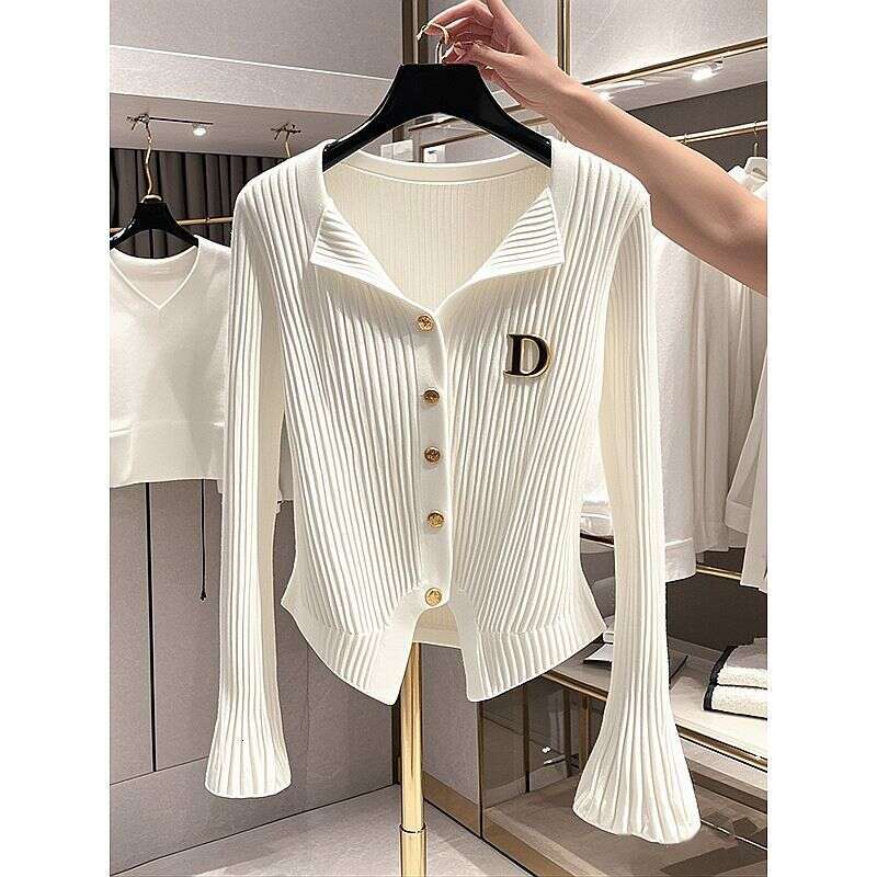 Women's Clothing Popular White Trumpet Sleeve Knitted Cardigan For Women In Early Autumn New Slim Fit Bottoming Top