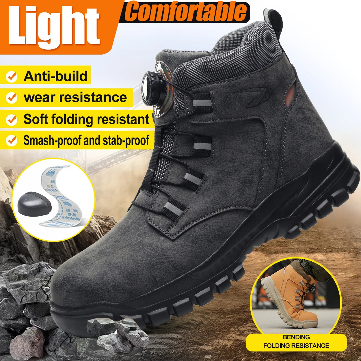 Leather Non Slip Work Boots for Men Rotating Button Safety Shoes Steel Toe Sneaker Male Puncture Proof Protective Boots 250731