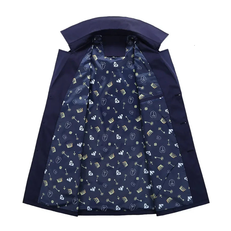 Mens Spring and Autumn Fashion Lapel Casual Trench Coat Korean Version of Medium Long Business Singlebreasted 250729