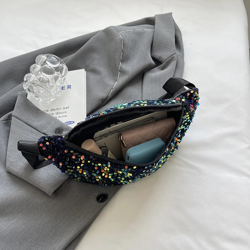 Fashion Womens Waist Bag Sequin Handbag Purse Large Capacity Crossbody Chest Bag Versatile Banana Waist Pack Female 250731