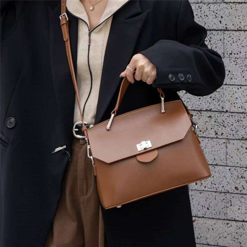 Burminsa Vintage Cowhide Genuine Leather Shoulder Bags For Women Trend Designer Crossbody Purses Top Handle Ladies Handbags