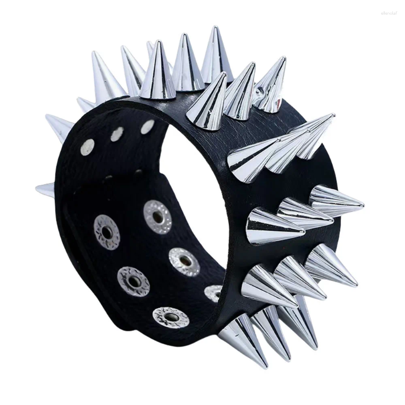Bangle 2025 Punk Style Wristband Leather Studded Bracelet Cuspidal Spikes Rivet Stud Wide Cuff Black Adjustable Men