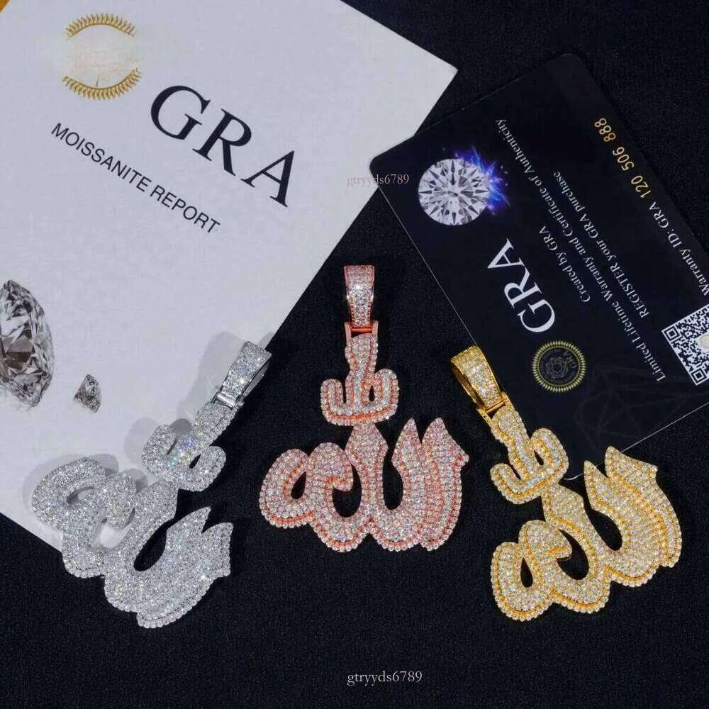 Designer necklaces pass 100% dia testGRA Fine Sterling Sier Gold Plated Dia Iced Out Hip Hop Jewelry Custom Moissanite Allah Pendant