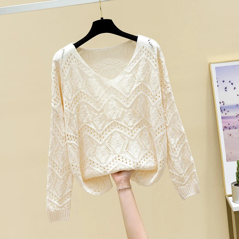 Pointelle Knit Top Long Sleeve Cropped Plain Pullover Women Jumper Knitwear Spring Summer Basic Outfit 250731