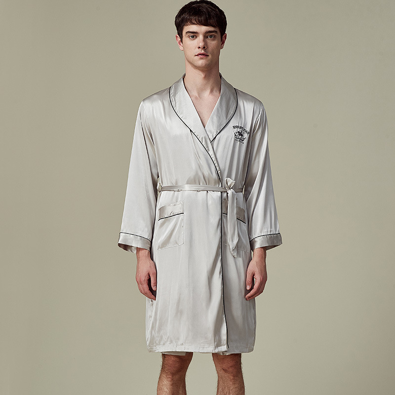 Designer luxury brand bathrobes silk and ice silk men's pajamas long - sleeved bathrobes home clothes