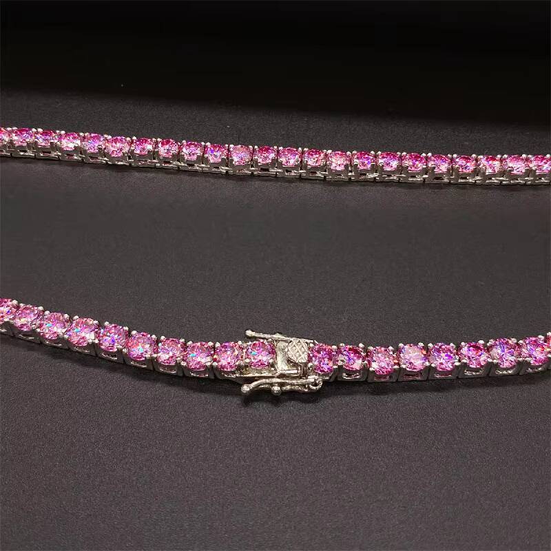 925 Silver European and American Cuban Necklace Hip Hop Real Gold Plating 4mm Zircon Tennis Chain