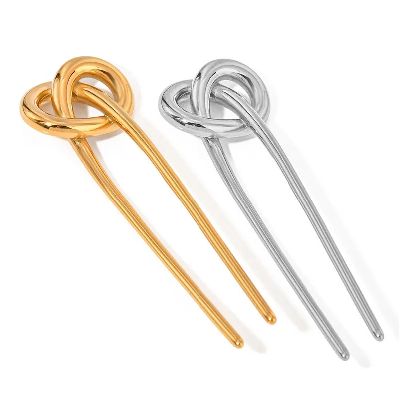 Metal U-Shaped Stainless Steel Knot Hair Stick For Women Gold Color Fashion Glossy Hairpin Hair Jewelry Accessories Headwear 250730