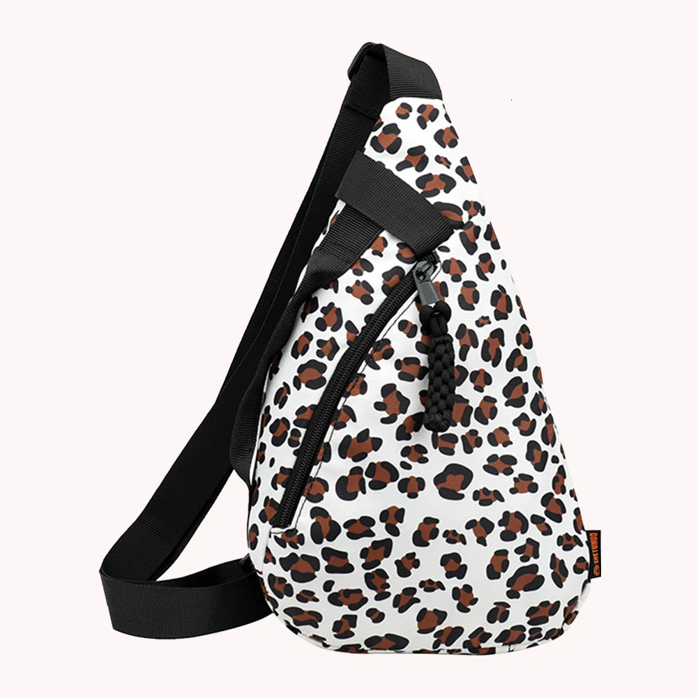 Women Leopard Print Chest Bag with Adjustable Strap Canvas Shoulder Bag Large Capacity Female Travel Commute Bag 250731
