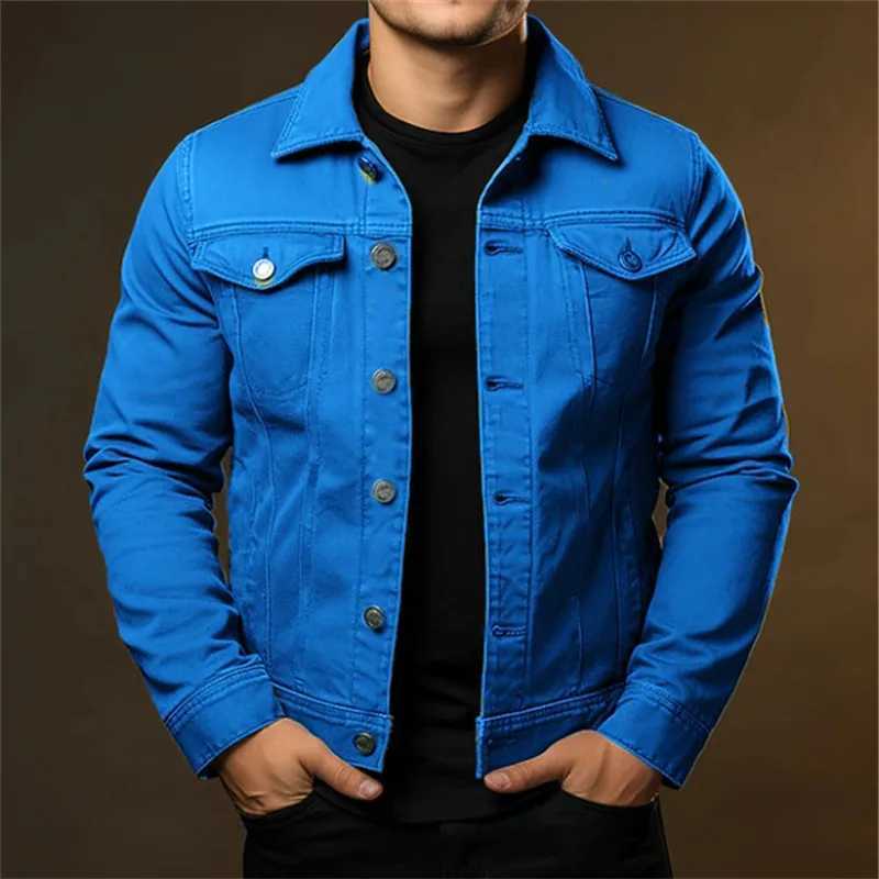 Mens Fashion Casual Denim Jackets Spring Autumn Solid Turn Down Collar Streetwear Jean Outerwear Coats Male Daily Denim Jacket XJ250801