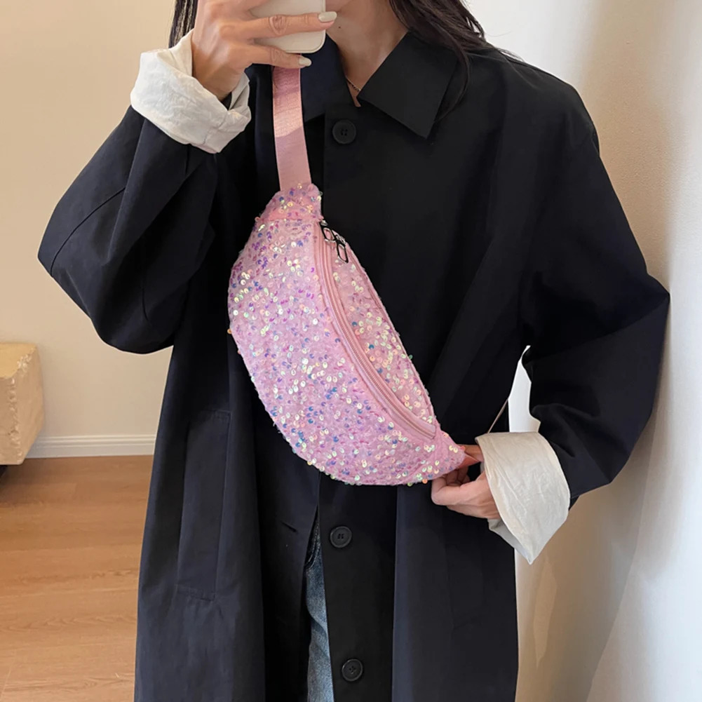 Women Trendy Crossbody Bag PU Leather Sequin Fashion Chest Bags Adjustable Strap Shining for Travel Shopping 250731