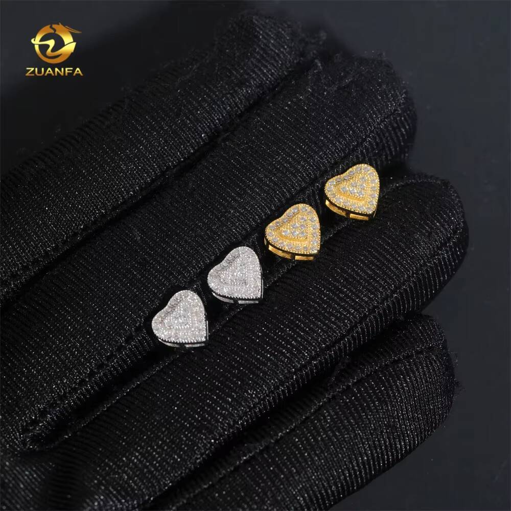Hip Hop Style Heart Stud Iced Out GRA Certified Moissanite Diamond 925 Sterling Silver Earrings