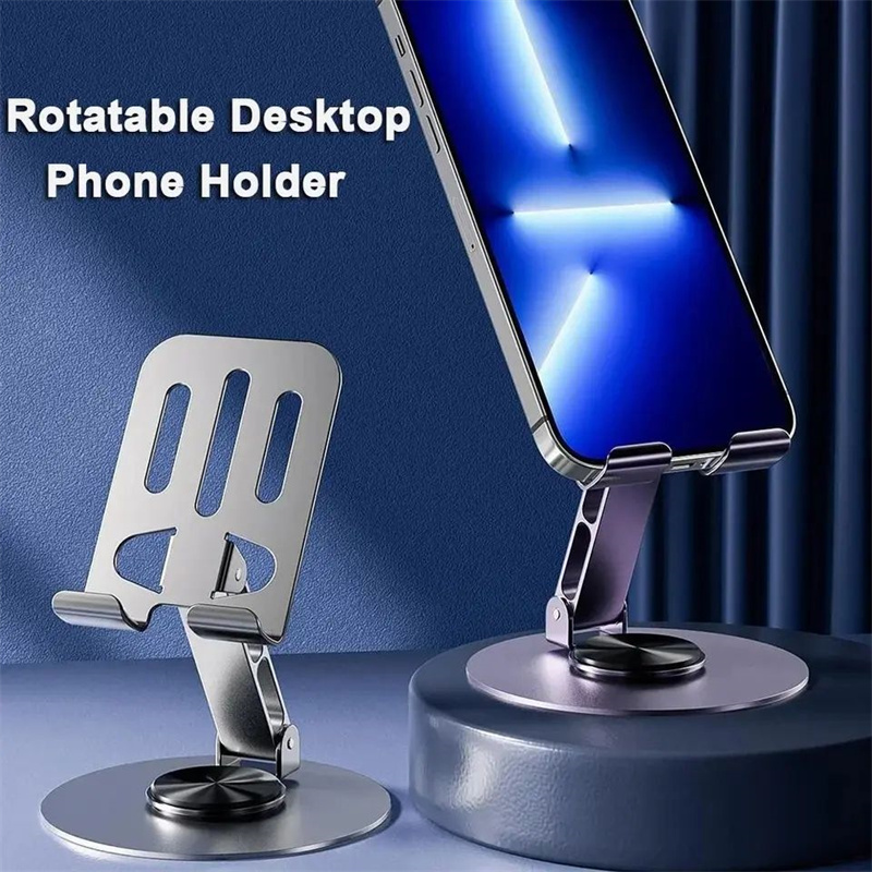 Metal Aluminum Rotatable 360° Mobile Phone Holder Bracket For iPhone iPad Samsung Tablet Flexible Folding Lazy Desktop Adjustable Live Smartphone