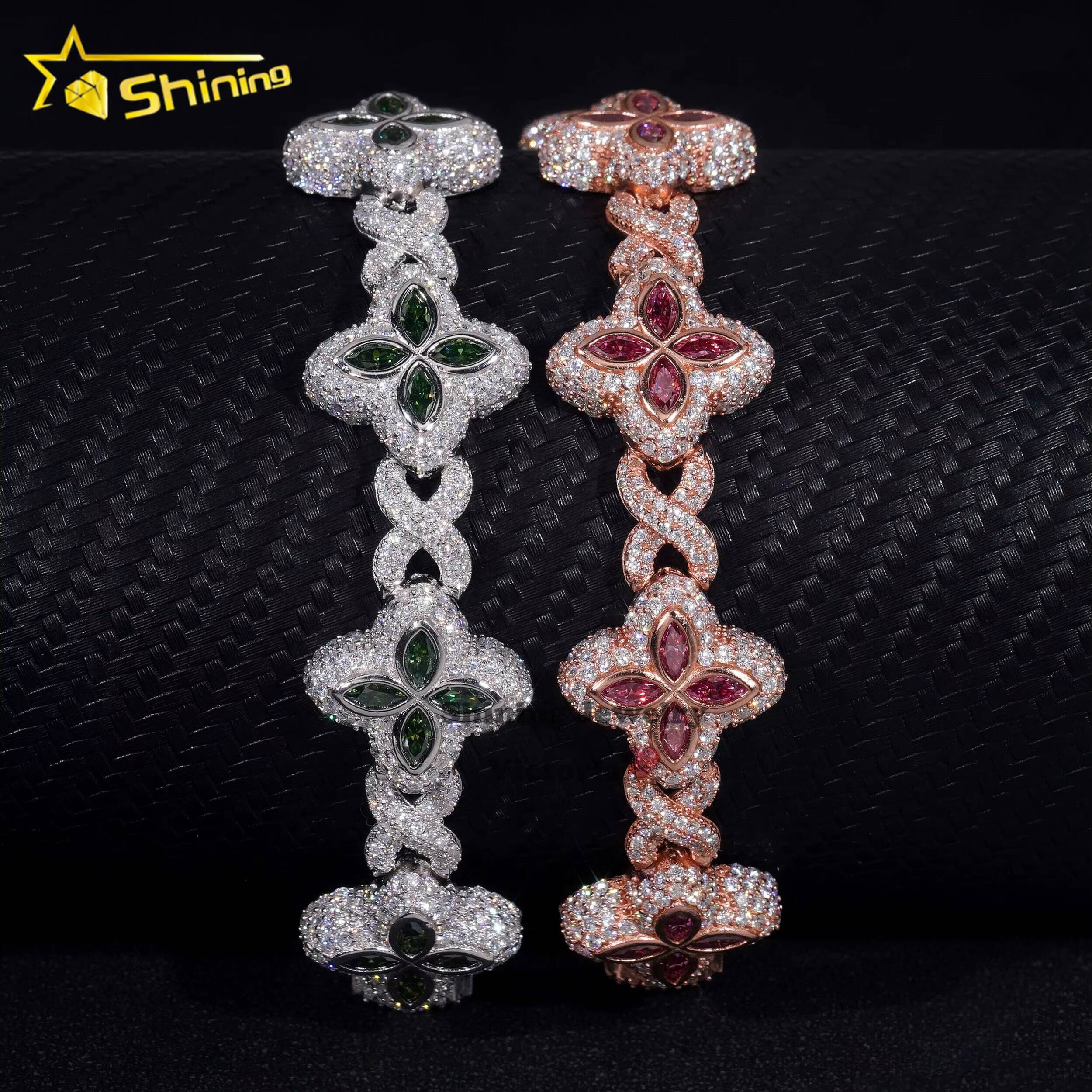 Cheapest Price Custom Iced Out Luxury Diamond Jewelry Rapper Men Jewelry Hip Hop VVS1 Moissanite Diamond Clover Cuban Bracelet