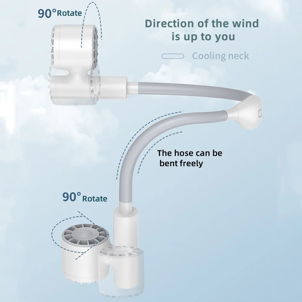 Portable Neck Fan Dual Vortex Axial Fan Three speed Wind Fast Cooling Rechargeable Desktop Dual Head Mini Fan Outdoor Camping