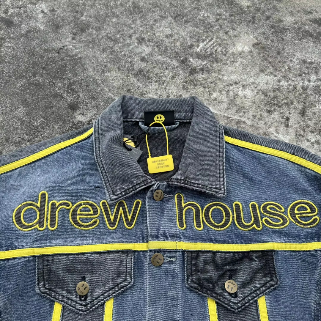 DREW HOUSE autumn and winter designer American Outside the denim with black and blue patchwork embroidered letters