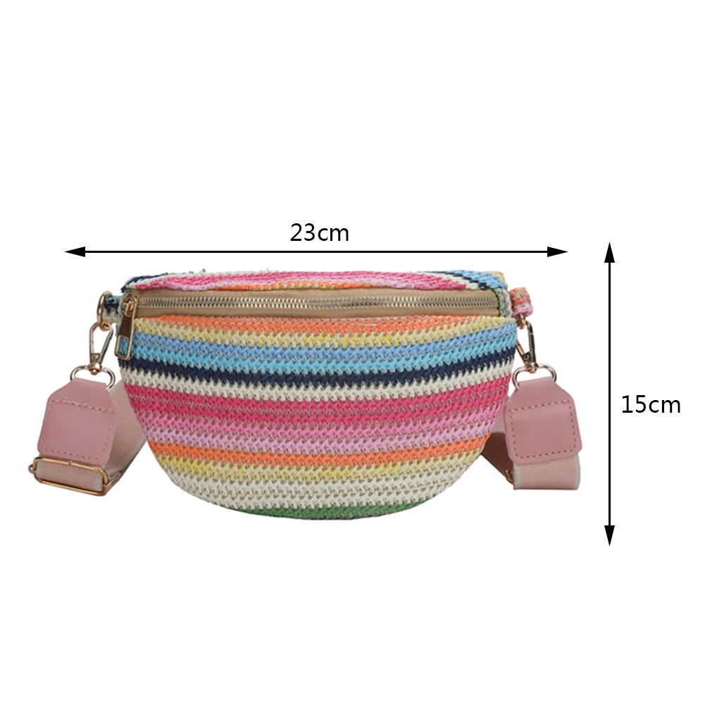 Rainbow Striped Fanny Pack Bum Bag Fashion Ladies Handbags Casual Adjustable Strap Simple Portable Colorful for Weekend Vacation 250731