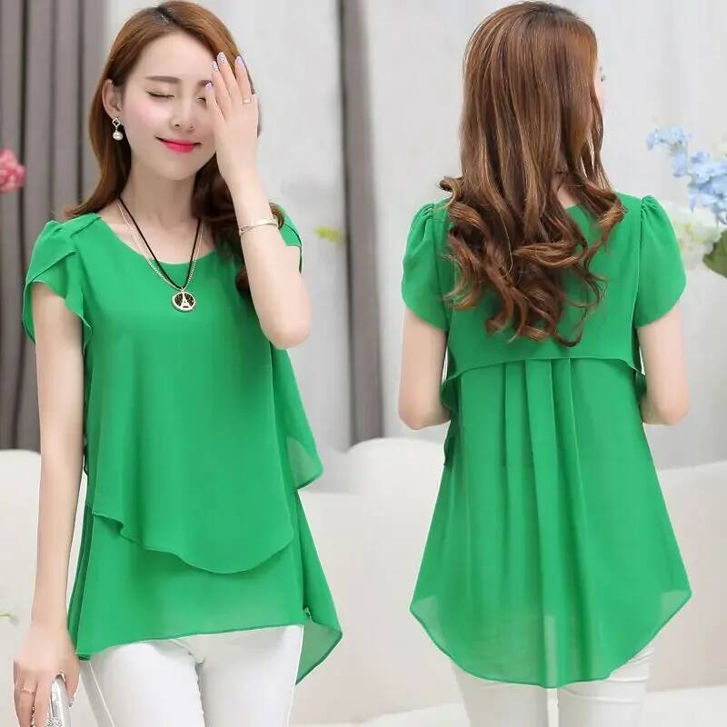 Womens Short Sleeve Chiffon Peplum Summer Tops Ladies Long Office Shirts Ruffle Blouse Femme 4XL 5XL ddmysept