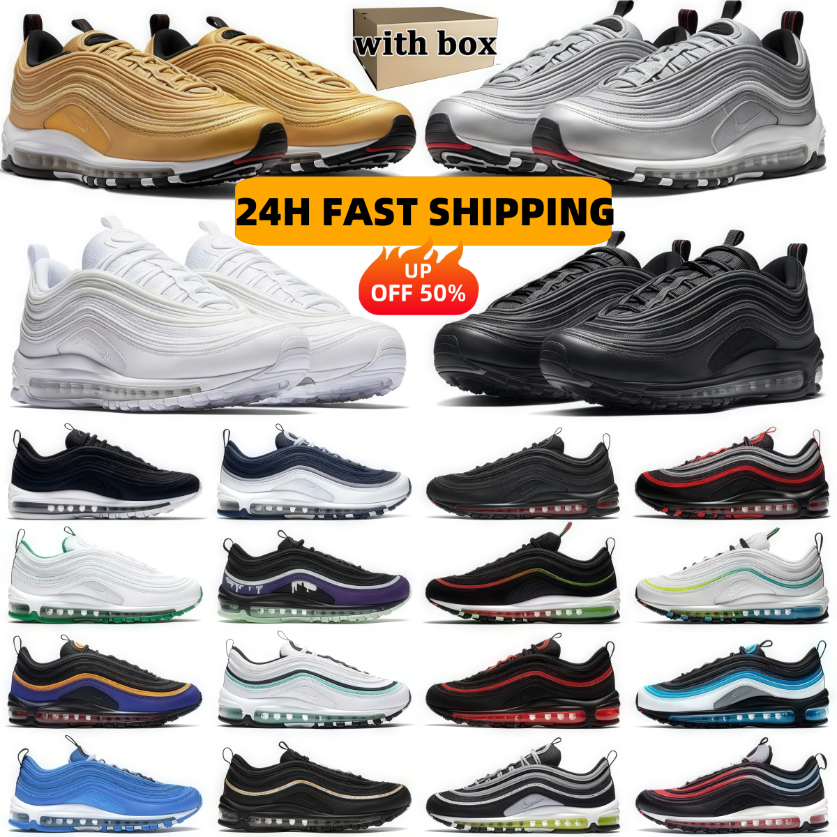 Designer Shoes Men 97s 97 Running Shoes Women 90s 95s Sneakers Triple Black White Sean Wotherspoon Sier Gold Bullet University Red Volt 95 Outdoors Jogging Trainers