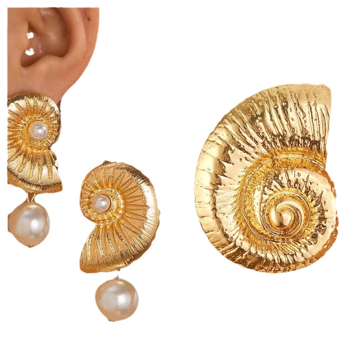 Ocean Style Conch Beach Vacation Imitation Pearl Earrings Bohemian Holiday Exaggerated Fashion
