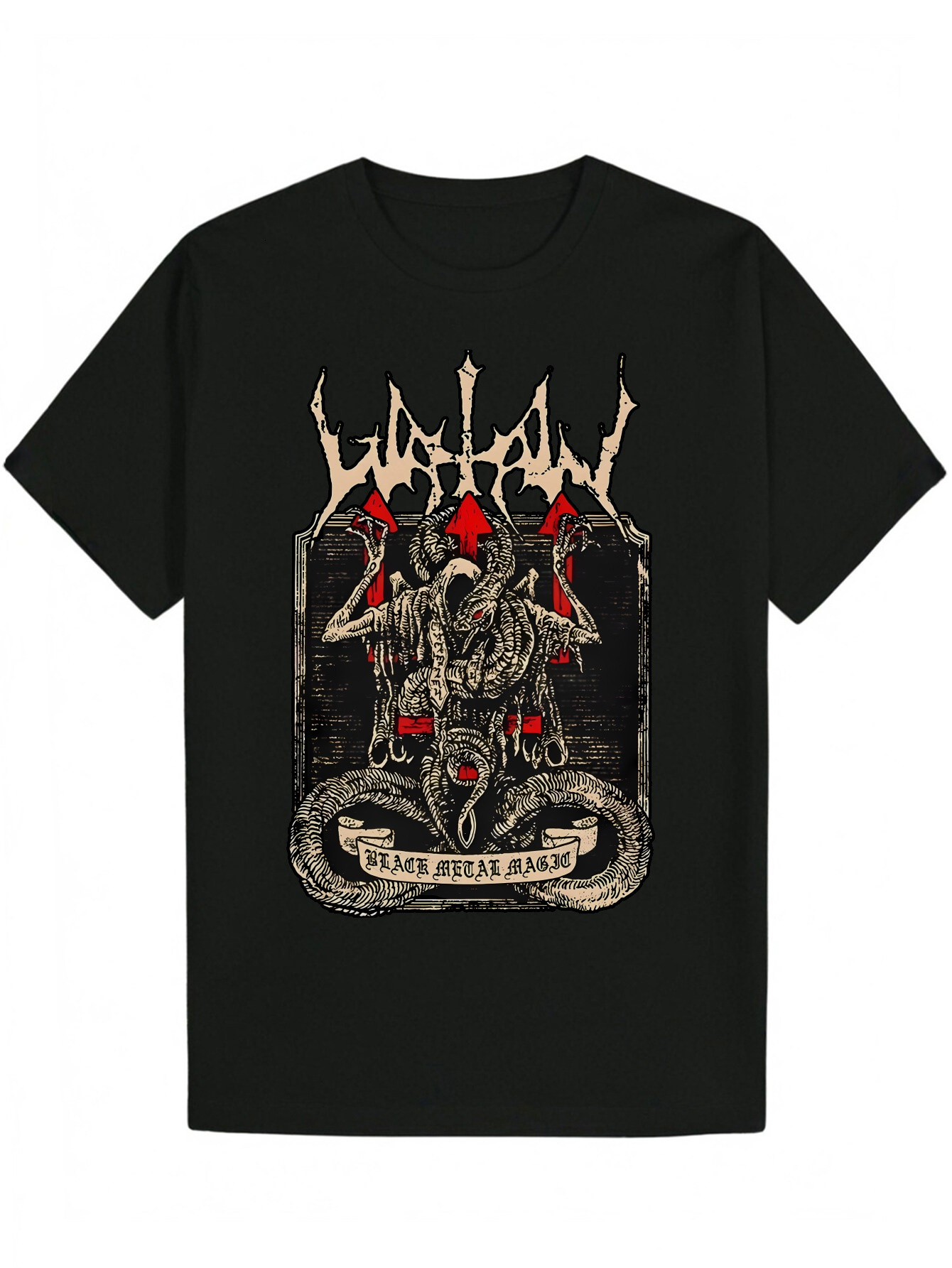 Men's Gothic Pattern Printed Summer - Black Casual Crew Neck T-Shirt with Edgy Snake and Playing Card Art, Lightweight Polyester, Machine Washabl