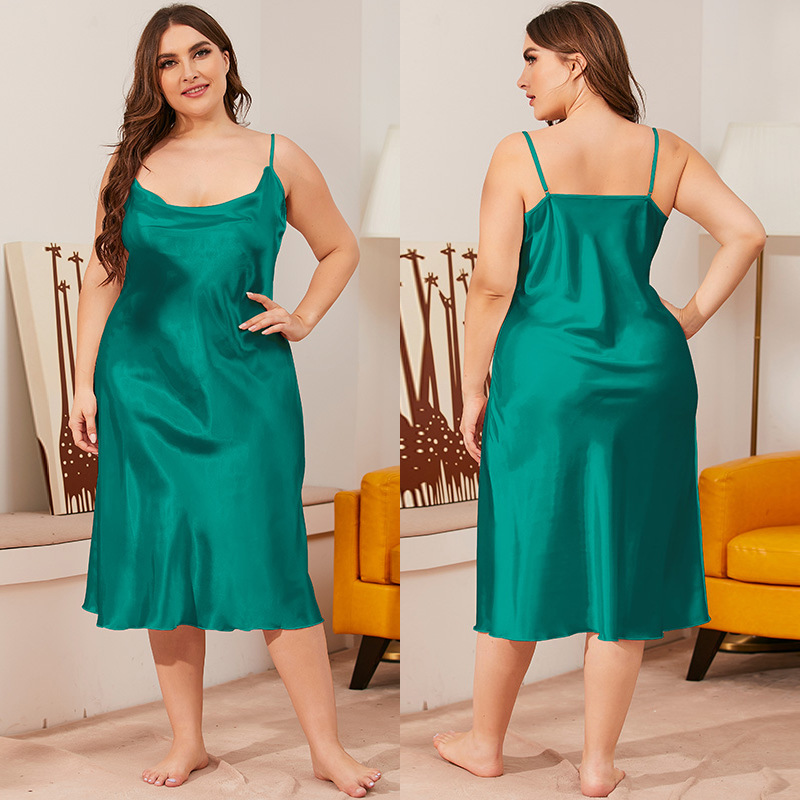 Outfits For Woman Plus-size ice silk nightgown for women one-piece with draped neckline and sleeveless design loose fit suitable for summer home wear