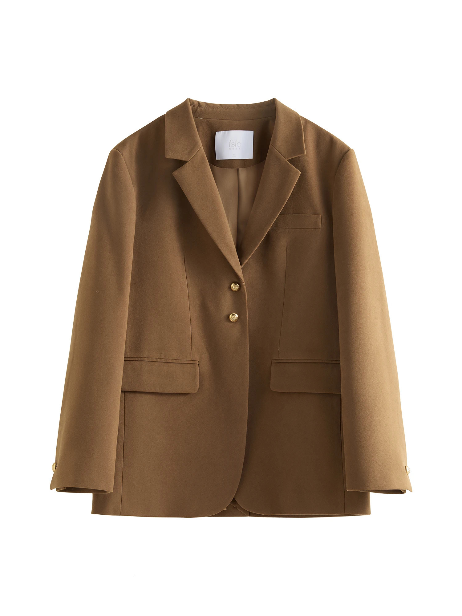 FSLE Women Brown Blazers Faux Suede SingleBreasted Winter Loose Casual Notched Collar Coats 24FS14710 250731