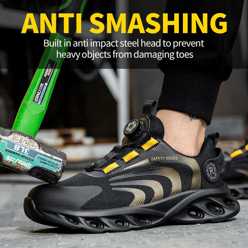 RotatingRotating Button Safety Shoes Man Steel Toe Work Shoes for Men Indestructible Lightweight Work Shoes Breathable Sneaker 250731