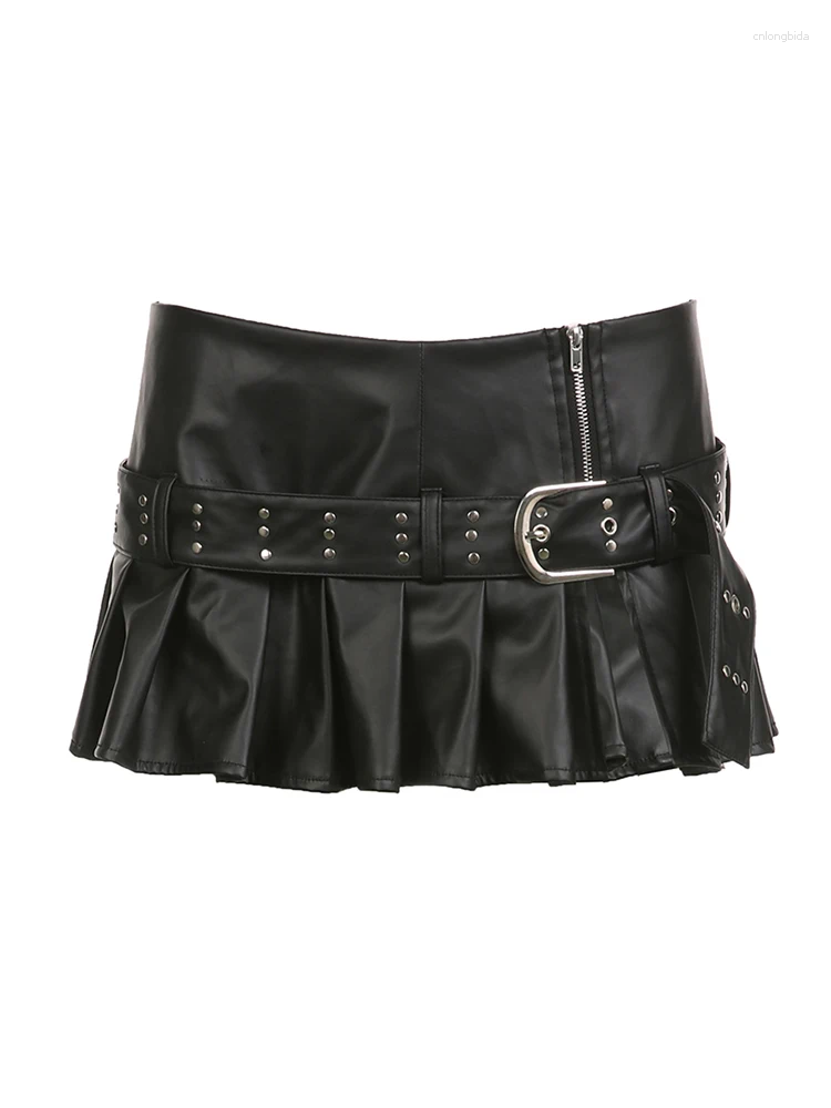 Skirts Weekeep Punk Slit Mini Leather Skirt With Belt Summer - view 7