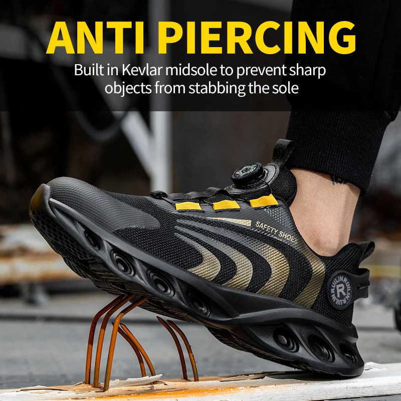 RotatingRotating Button Safety Shoes Man Steel Toe Work Shoes for Men Indestructible Lightweight Work Shoes Breathable Sneaker 250731
