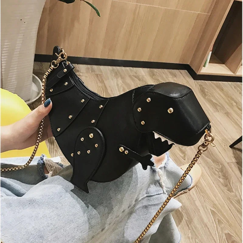 Trend Fashion 3D Dinosaur Rivets Pu Leather Girls Chain Purse Shoulder Bag Tote Ladies Crossbody Mini Messenger Bag Flap 250731