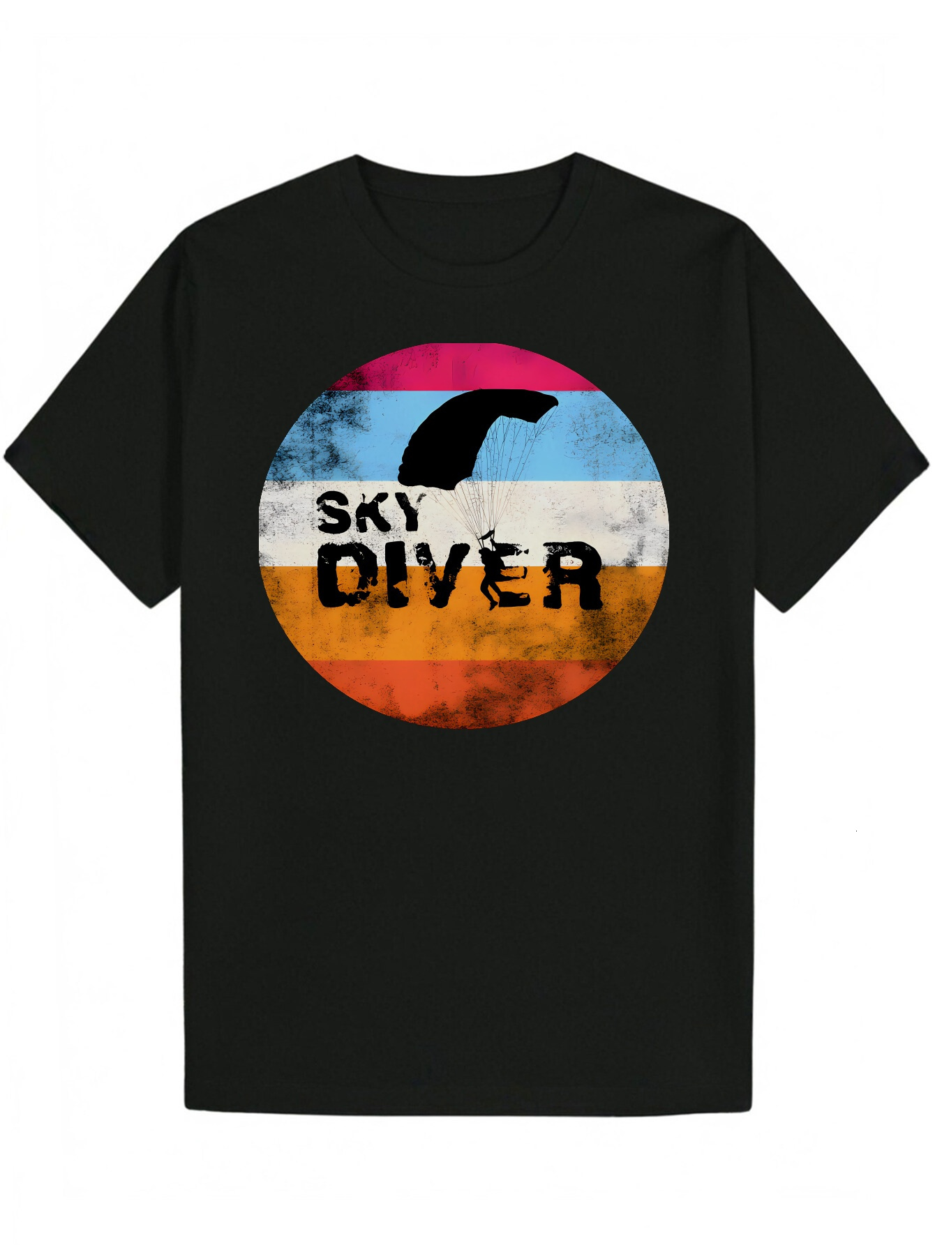 Men's Summer Casual Round Neck Polyester T-Shirt with Paragliding Design