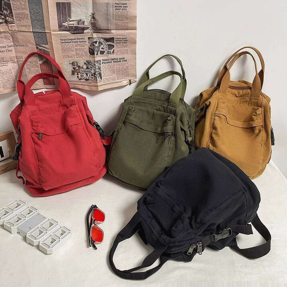 Canvas Vintage Commuting School Bag Solid Color Student Rucksack Aesthetic Hippie Y2K Backpack for Women and Girls