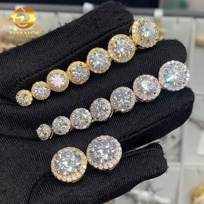 Hot Selling Fashion Style 5mm to 9mm 925 Silver Hip Hop Iced Out Jewelry Moissanite Diamond VVS Shining Stud Earring Unisex Gift