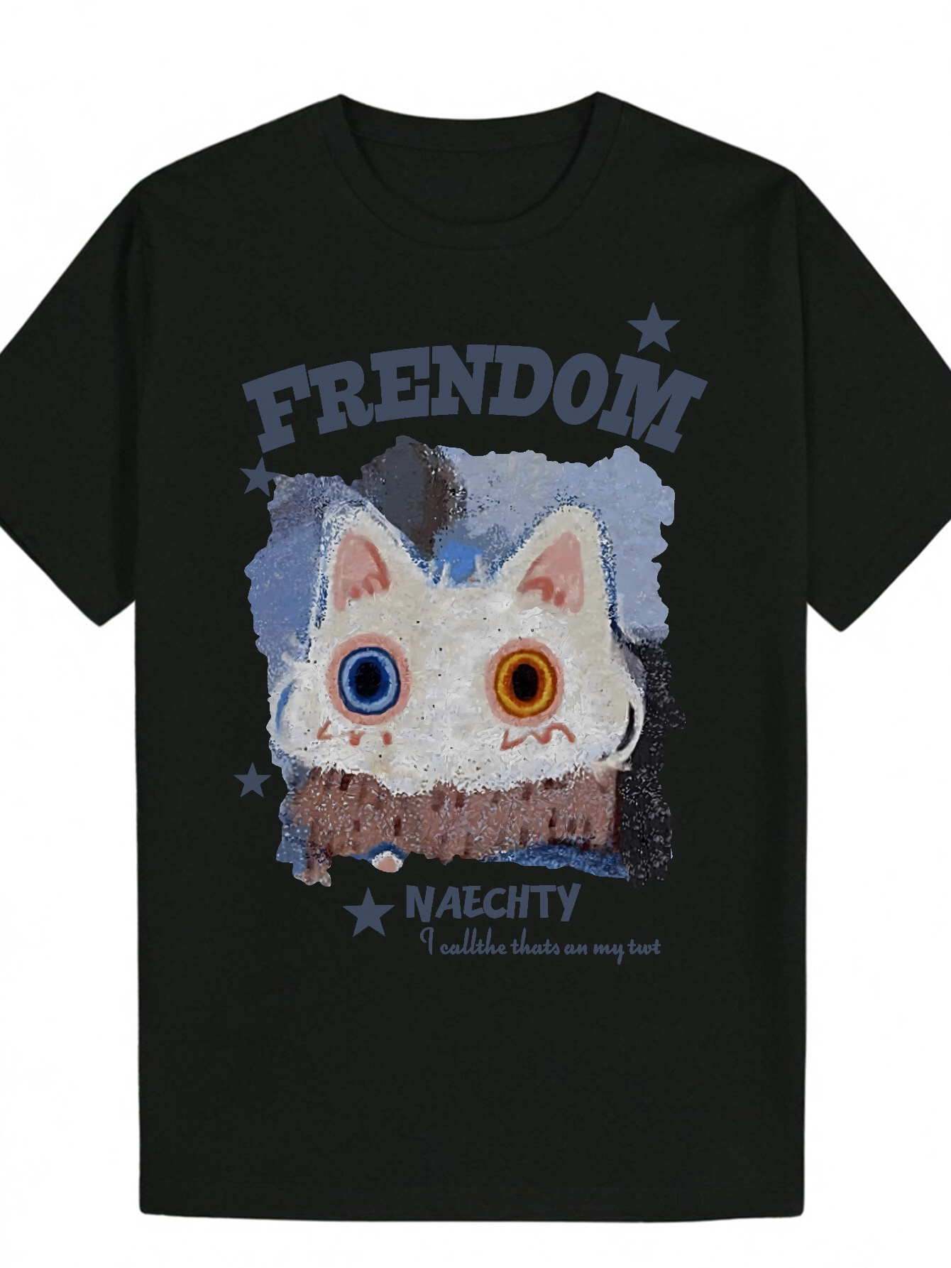 Men's Summer Round Neck Polyester T-Shirt - 'FREEDOM' Cat Pattern with Stars and Stripes, Fabric, Suitable for Casual Wear, Breathable 