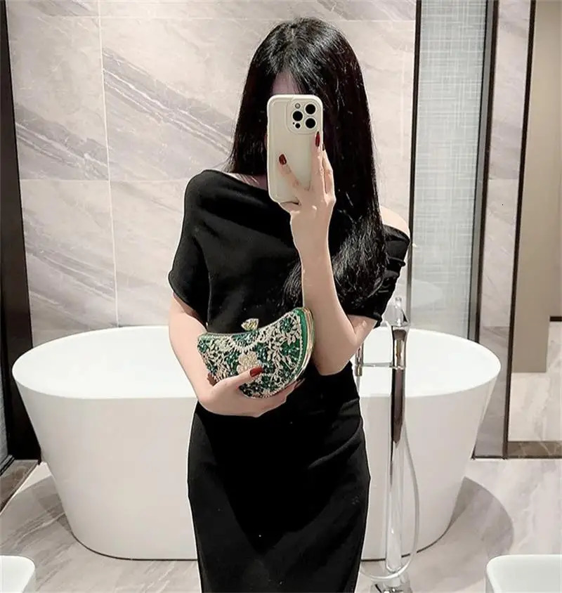 Diamond Women Clutch Evening Bags Bridal Crystal Flower Banquet Chain Shoulder Handbags Purses Wedding Party Dinner Bag 250731