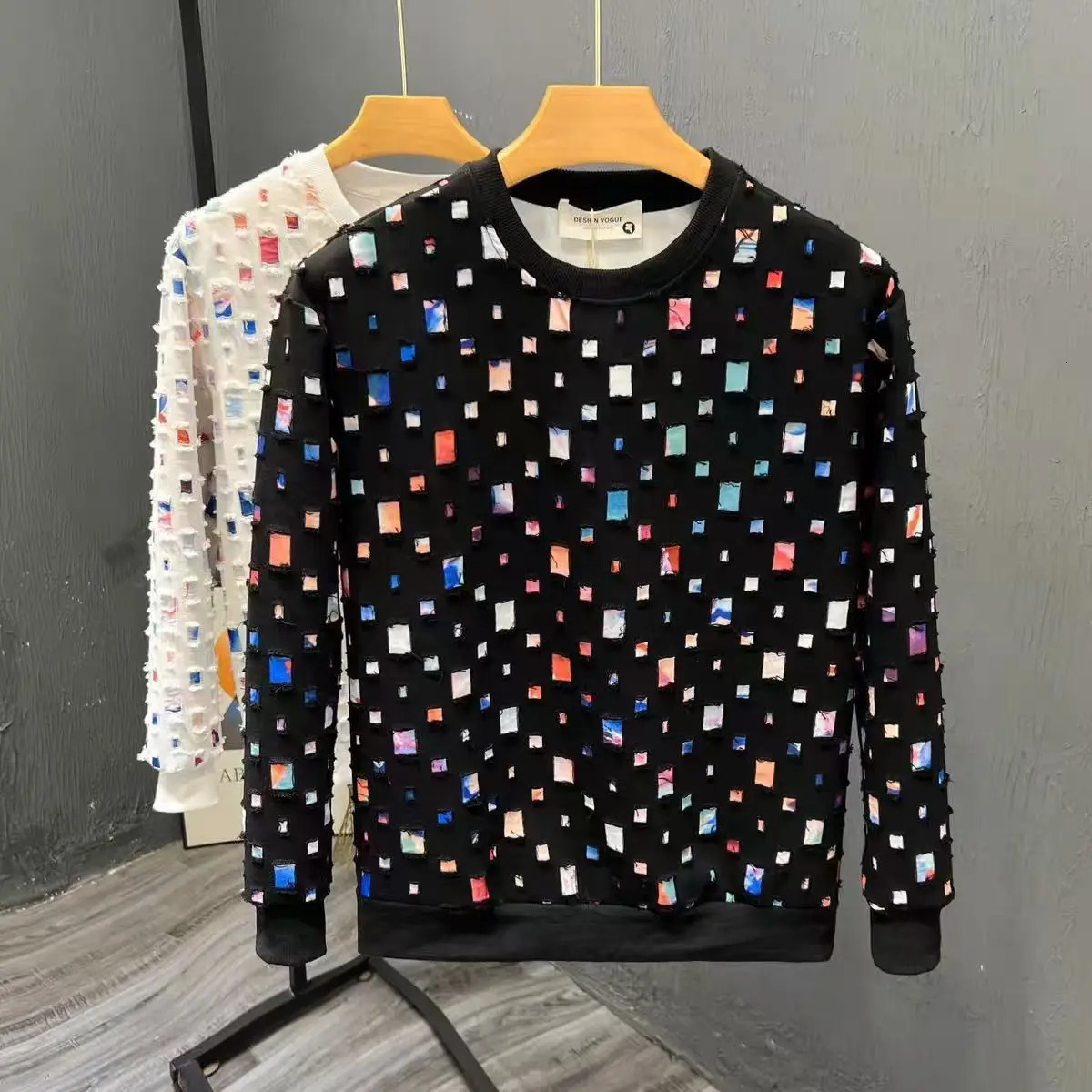 Round Neck Sweatshirt Men Spring Autumn Sportswear broken hole Pullover Casual Fashion Hip Hop Hoodies Streetwear Top 250729