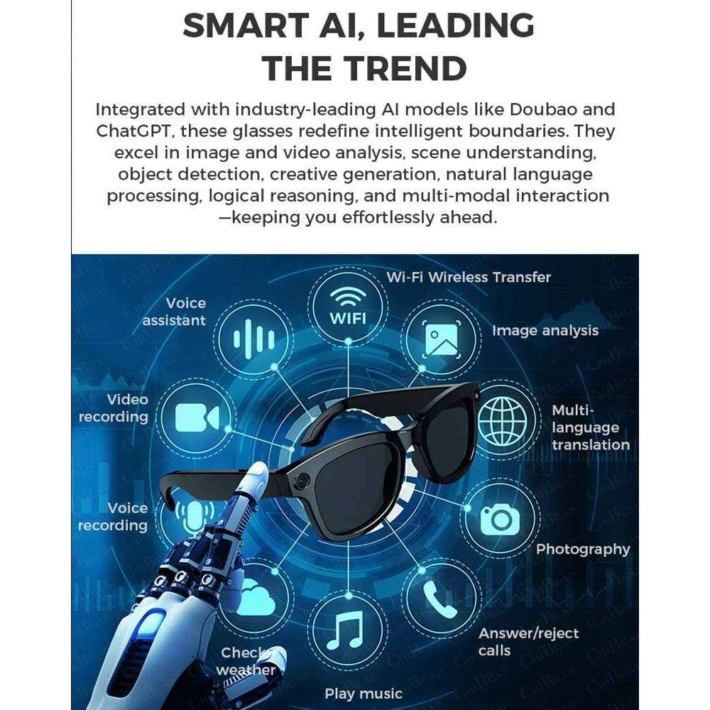Meta Glasses Camera 2025 Fashion AI 500Mp Camera Waterproof Bluetooth Call 230 Mah Music Smart Glasses Identify Pictures Use Chatgpt
