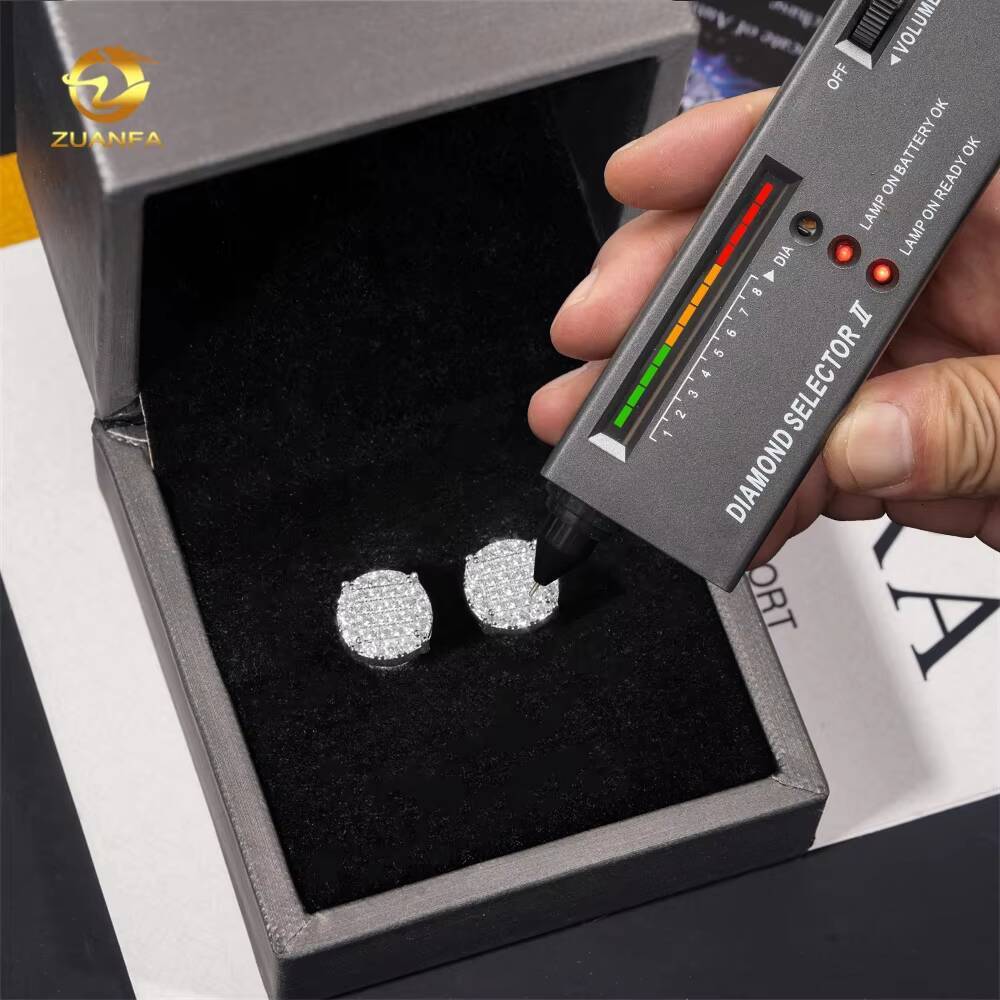 Wholesale Price High Quality Bling Iced Out Hip Hop 925 Sterling Silver Mens Round Moissanite Diamond Earrings