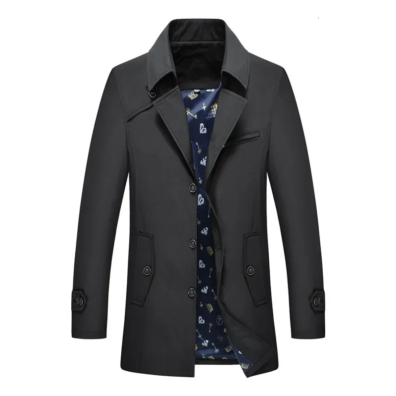 Mens Spring and Autumn Fashion Lapel Casual Trench Coat Korean Version of Medium Long Business Singlebreasted 250729