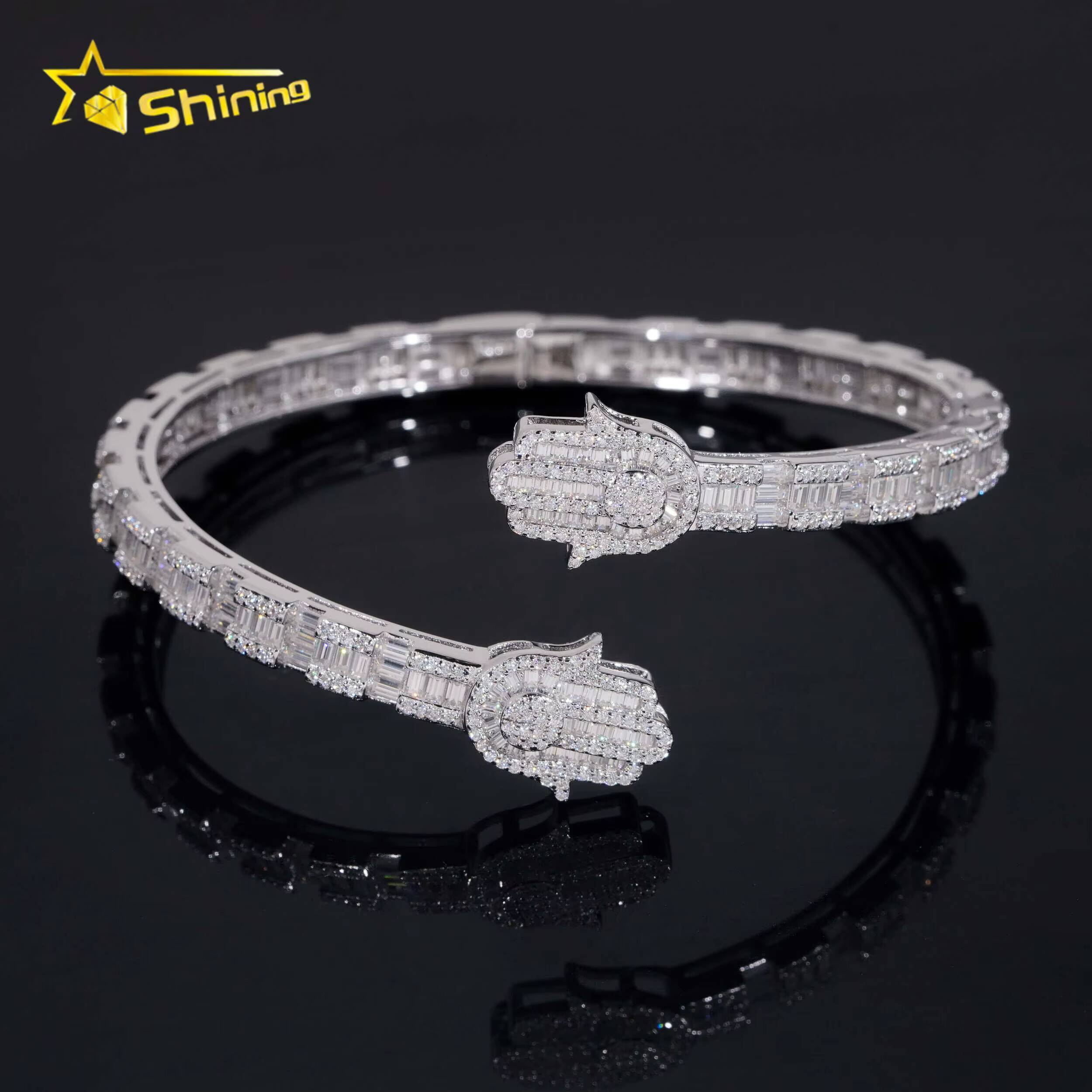 Pass Diamond Tester New Hamsa Design Fine Jewelry White Gold Plated Moissanite Diamond Cuban Link Bracelet