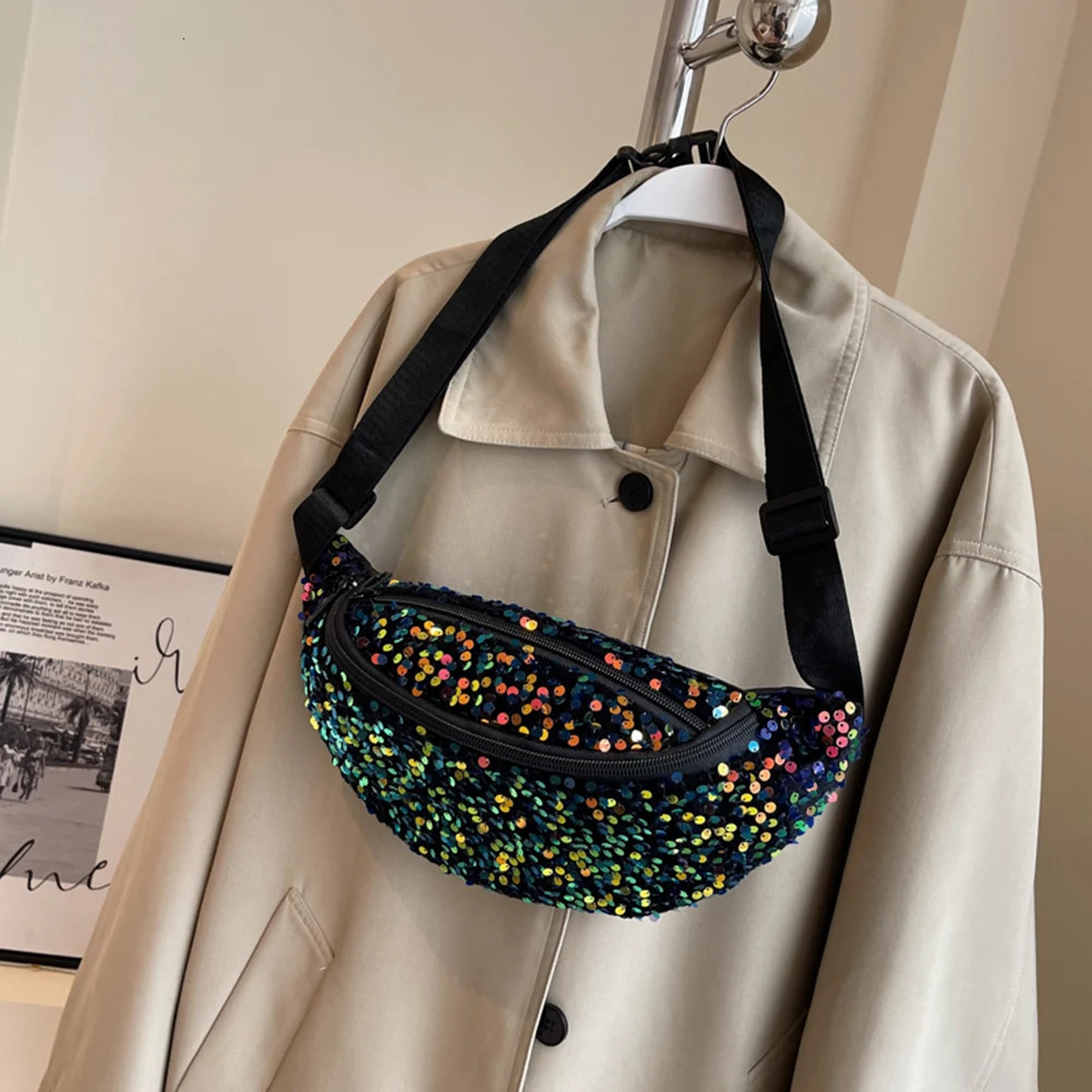 Women Solid Shoulder Bag PU Leather Sequin Fashion Chest Bags Adjustable Strap Shining Ladies Commuting Bag 250731