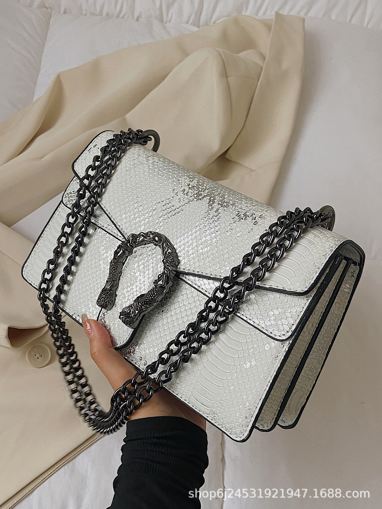 free shipping designer Snake-skin pattern chain crossbody single-shoulder double-compartment flip cover women's single-shoulder bag with exquisit