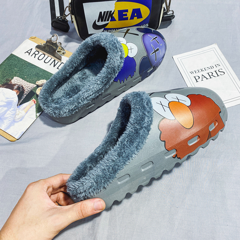 Lanjia- 2025 New Designer Winter Wool-Lined Men's Slippers, Large-Sized Thick-Soled For Women, Fashionable And Warm Indoor Family Cartoon Cotton 