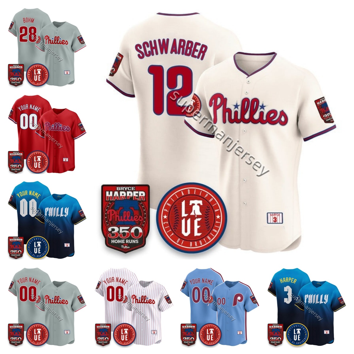 2025 Custom Phillies Baseball Jersey All Stitched Phillies Harper 3 Edmundo Sosa Alec Bohm Trea Turner Bryson Stott Schwarber Kepler Men Women S-3XL