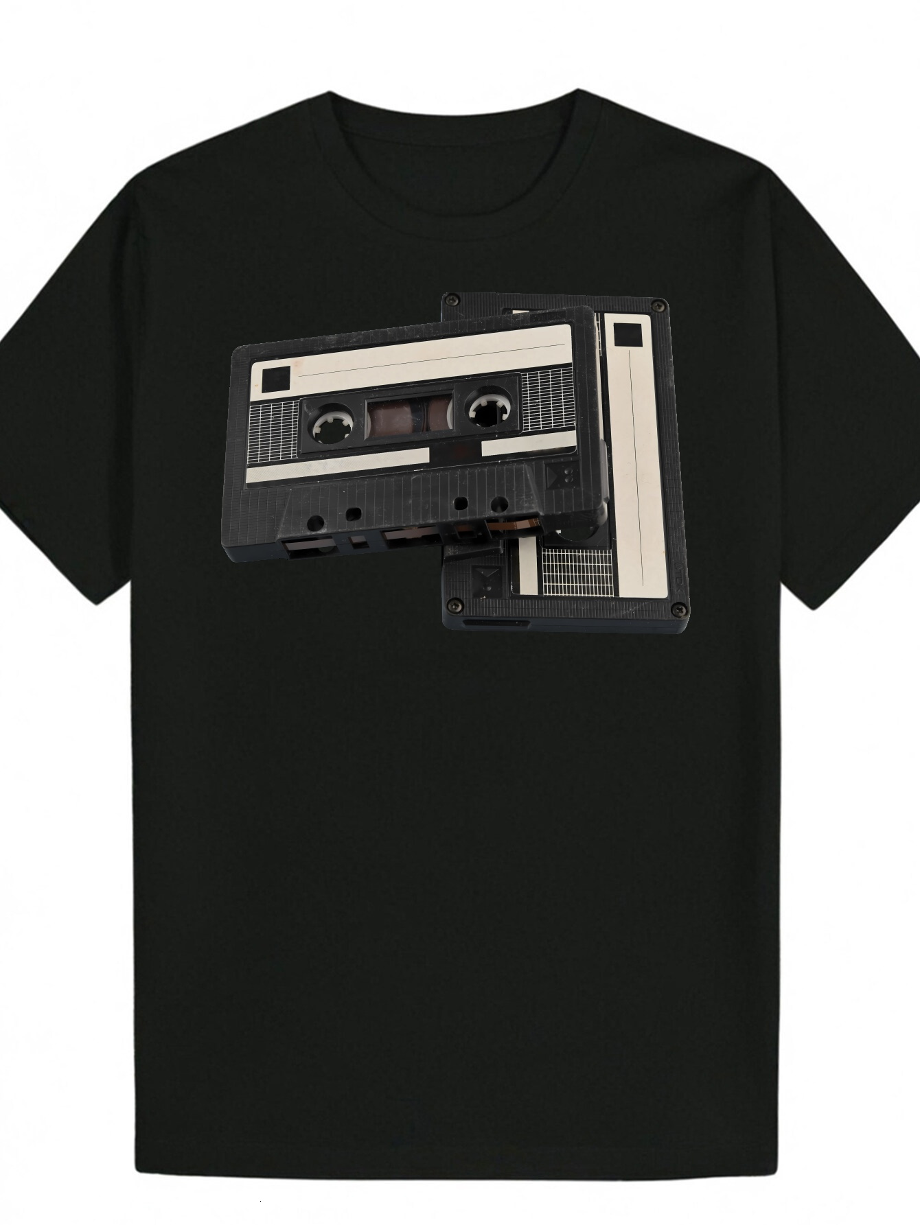 Summer Casual Round Neck Polyester T-Shirt, Cardboard Print, Lightweight and Breathable Fabric, Regular Fit, Perfect for Music Enthusiasts, Everyday F