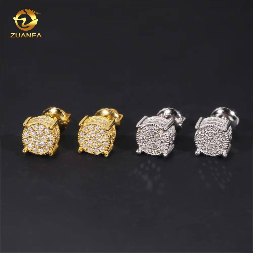 IGI Certified Fashion Round Cluster Lab Grown Diamond 925 Sterling Silver Iced Out Lab Diamond Screw Back Earrings for Men