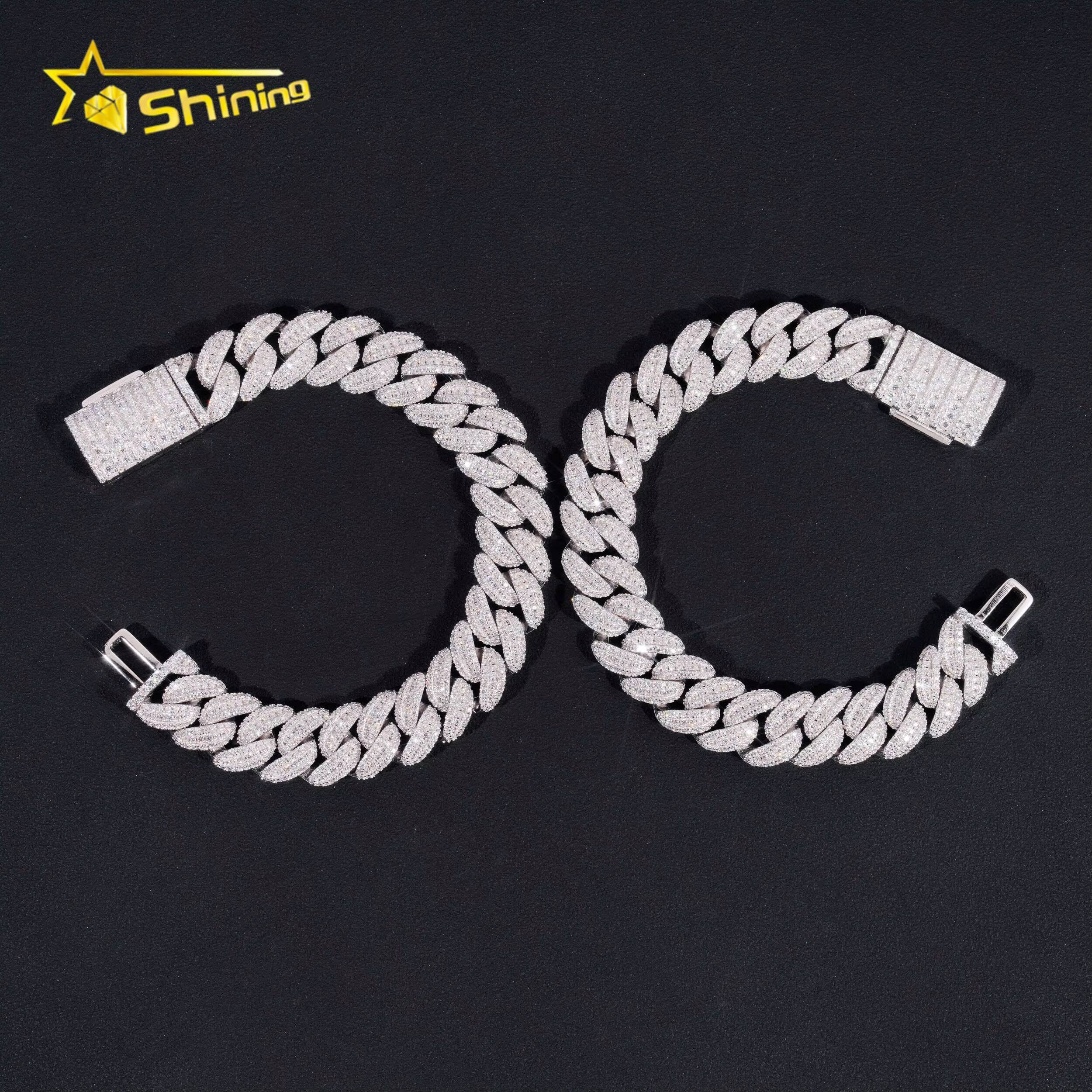 Hot Selling 13MM Moon Shape Cuban Chain Silver 925 Iced Out Hip Hop Jewelry Moissanite Cuban Link Bracelet Men